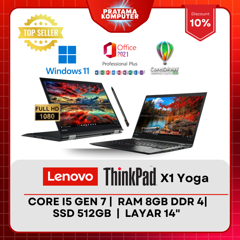 Laptop Lenovo Thinkpad X1 YOGA core i5 Gen 7 Ram 8GB SSD 512GB Layar Tochscren 360 Pen stylus