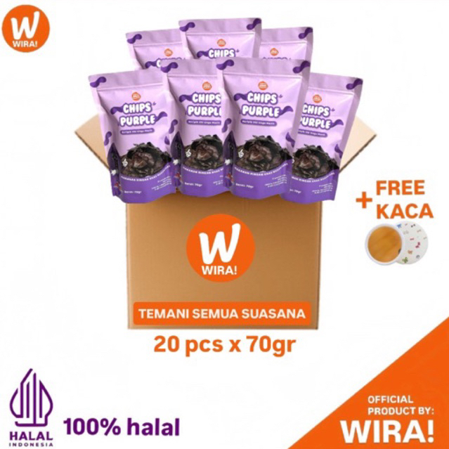 

PAKET WIRA! TERSERAH - 20 pcs Chips Purple 70gr (Keripik Ubi Ungu Manis) Free 20pcs Kaca Lucu Random