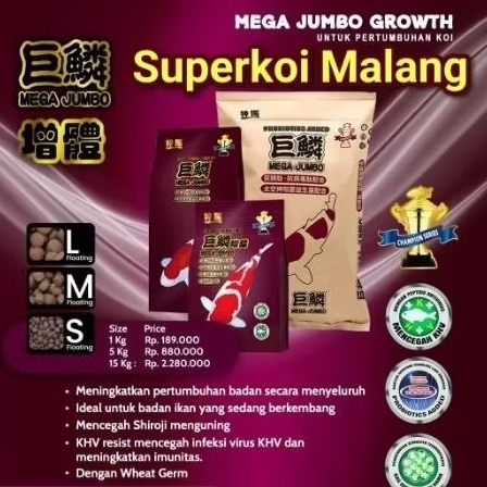 Mega Jumbo Growth 15KG Super Grow Color Warna Pertumbuhan Growth Colour Pakan Ikan Koi Import 15 KG