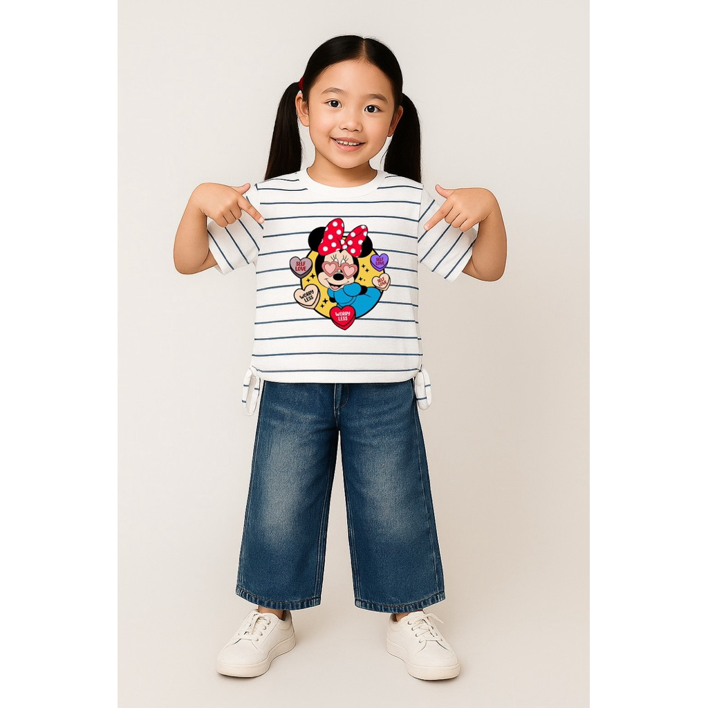 New Setelan Anak Mickey Mouse Terbaru 2026 Baju Dan Celana Levis Perempuan Usia 3-14 Tahun