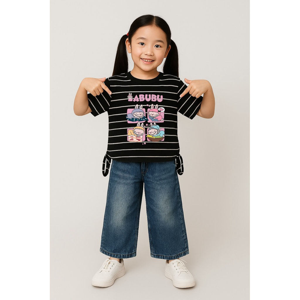 Setelan Anak Labubu Terbaru Baju Dan Celana Levis Perempuan Usia 3-14 Tahun