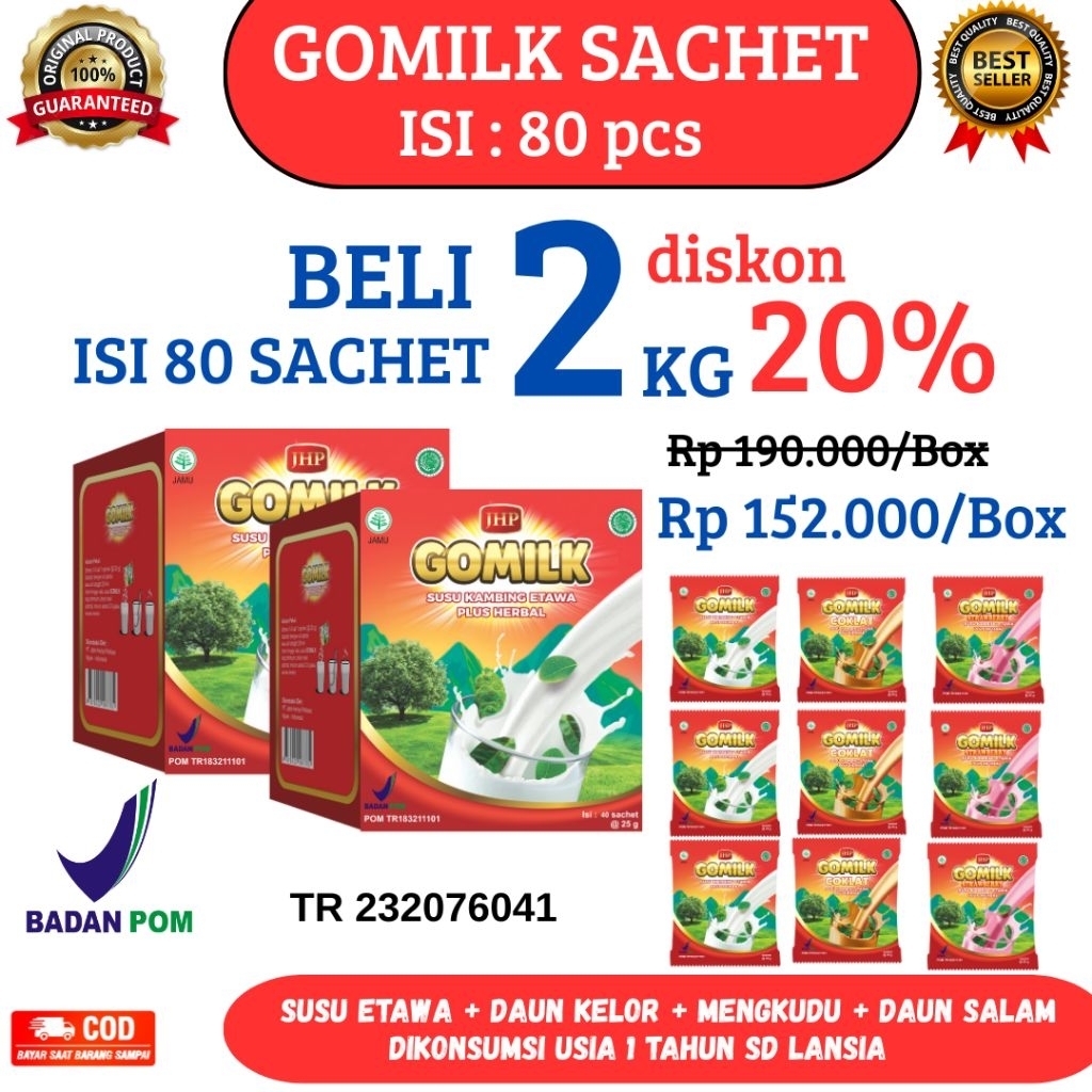 

PAKET 2 BOX GOMILK SACHET Susu Kambing Etawa Herbal Maag, Asam Urat, Tulang Kuat