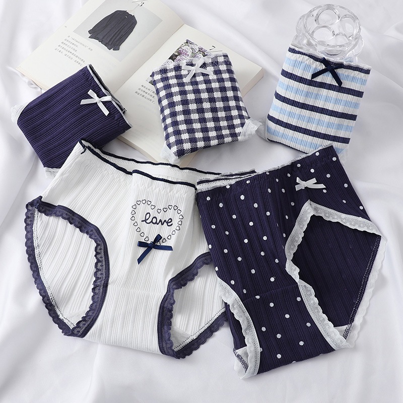 •ILUVBRA•  CD2145 Celana Dalam Motif Pita Lucu CD Fashion Korean Imut Jepang Underware Navy Putih