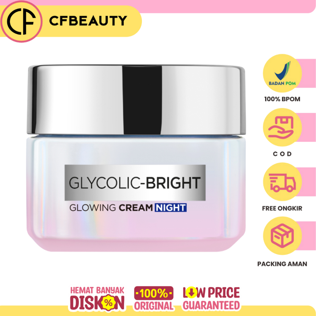 L'Oreal Paris Glycolic Bright Glowing Night Cream - 50ml Skin Brightening Krim Malam Glyco Loreal