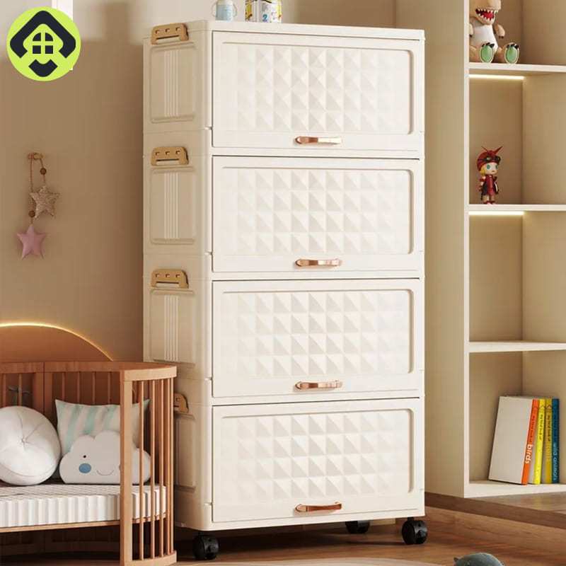 Rak Plastik Lipat 50cm Motif Diamond -Lemari Portable untuk Penyimpanan Rak Buku,Nakas Kamar (Putih)