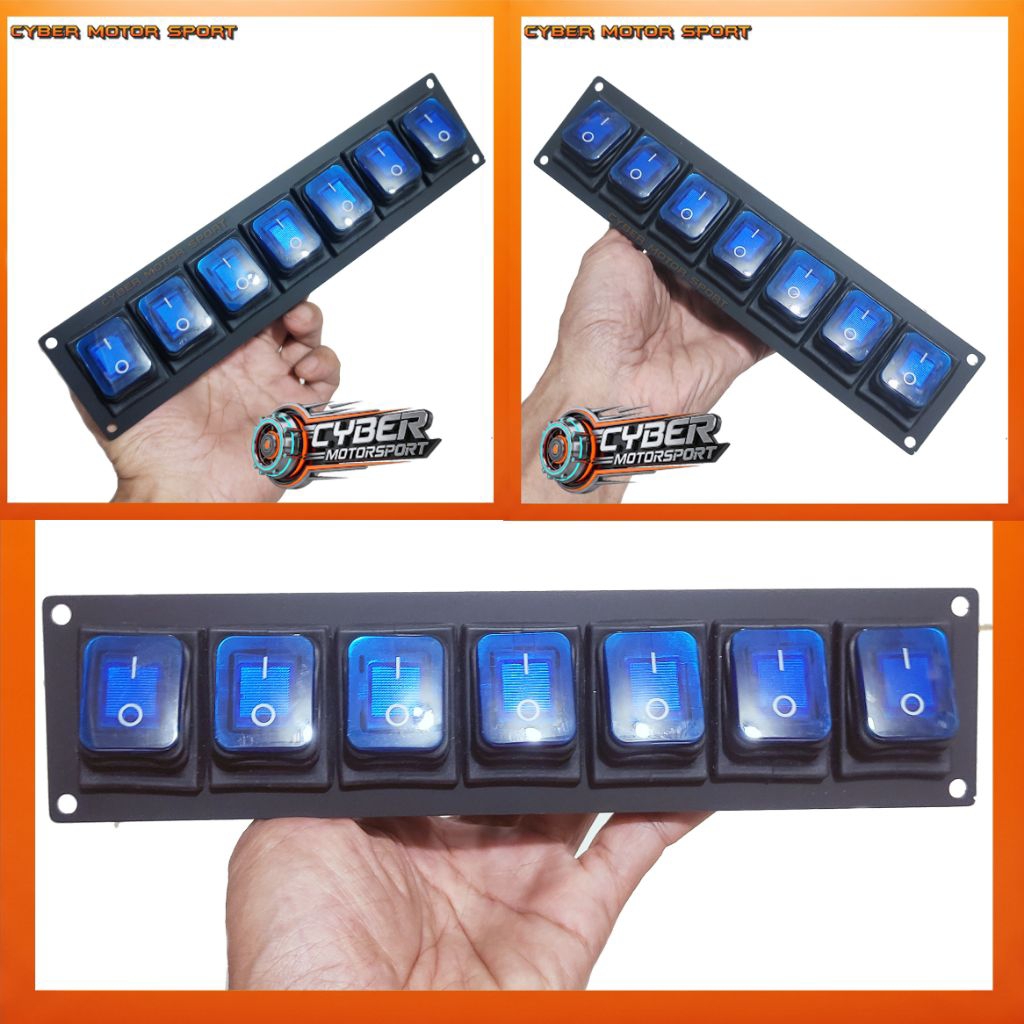 Switch panel mobil 12v 24 volt 7 saklar tombol lampu mobil offroad bus truk sedan 7 gang rocker swit