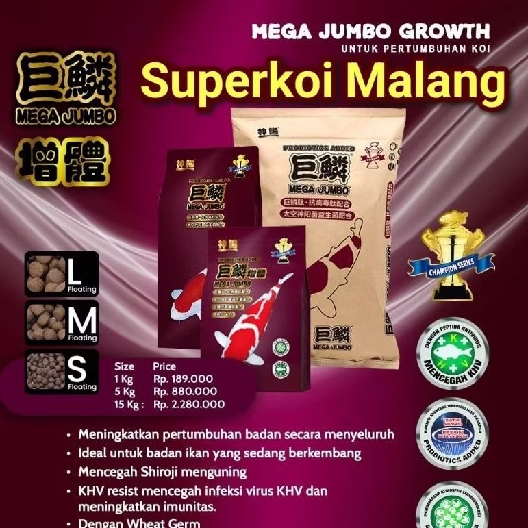 Mega Jumbo Growth 1KG Super Grow Color Warna Pertumbuhan Growth Colour Pakan Ikan Koi Import 1KG