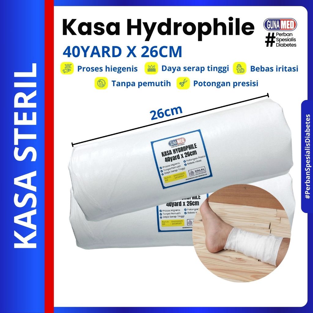 GUNAMED Kasa gulung kasa steril 26 cm x 40 yard / Perban diabetes / kasa hydrophile Tebal