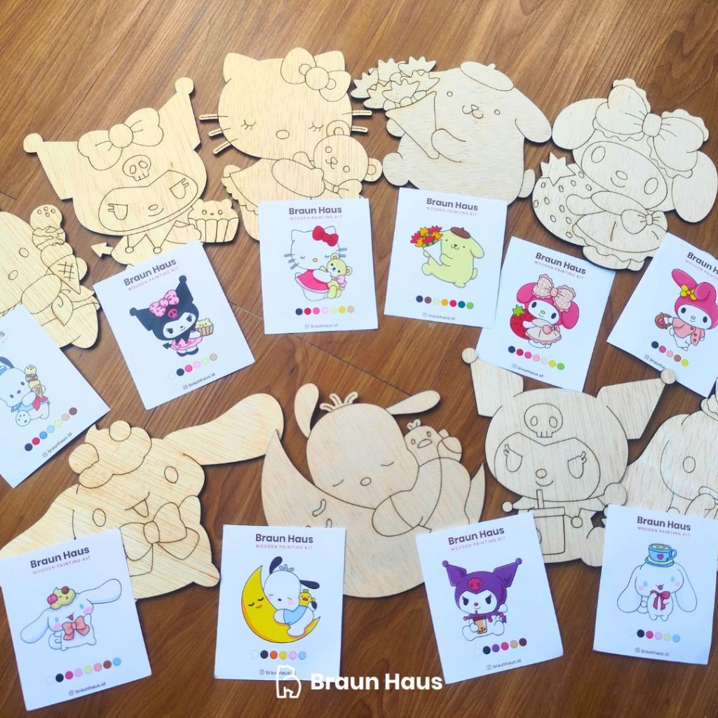 

BraunHaus DIY Wooden Painting Kit - Mainan Edukasi Mewarnai Souvenir Hampers Sanrio: Kuromi, My Melody, Hello Kitty