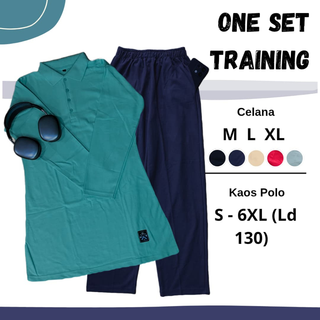 [NEW ARRIVALS] One Set Setelan Training Tunik Wanita Celana  NAVY + Kaos Krah
