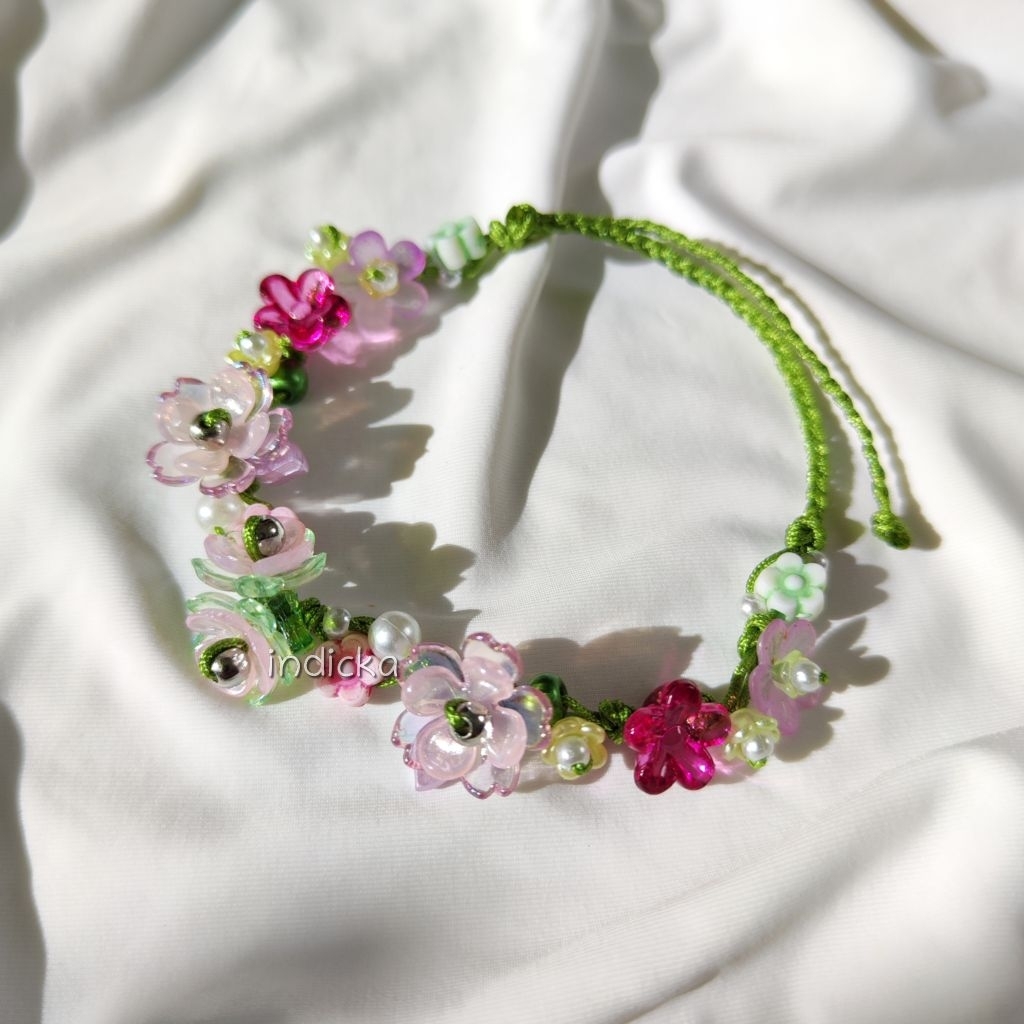 Gelang Tali Serut Trinity Floral Beads Bracelet Fairy Bracelets Aesthetic Unik Cantik Mewah untuk Ce
