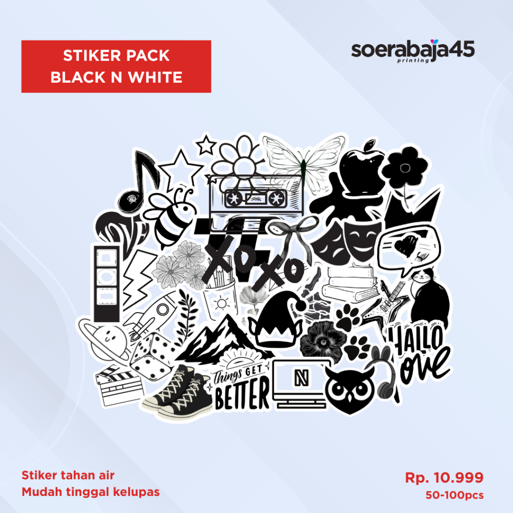 

Stiker Pack Black and White Aesthetic Waterproof untuk Laptop, Case HP, Buku, dan Alat tulis