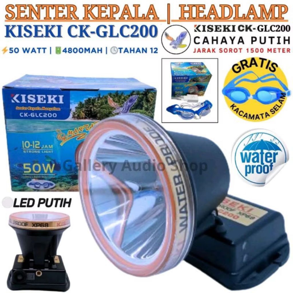 senter kepala selam KISEKI CK-GLC200 50 Watt super terang | senter kepala jumbo light 6 meter dalam 