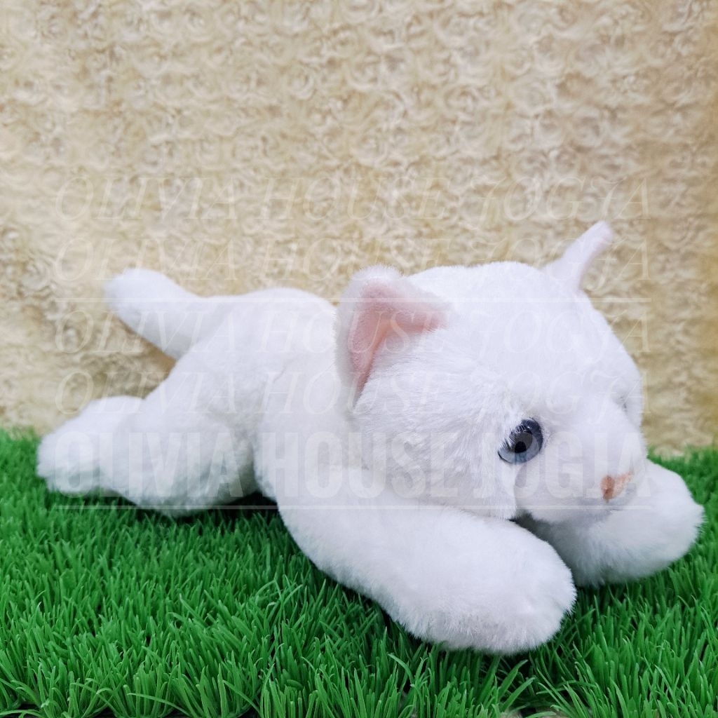 Boneka Kucing Putih Mata Biru Boneka Lying White Cat