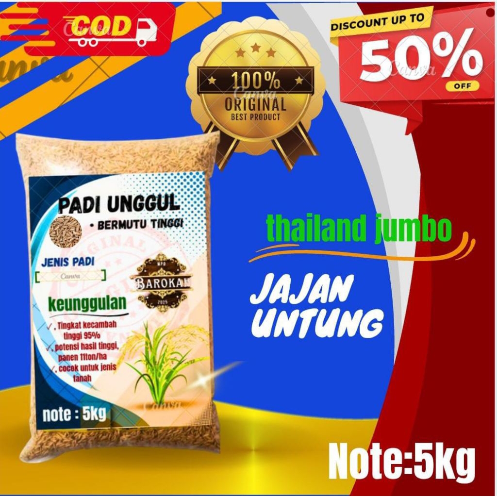

padi unggul Thailand jumbo, kemasan 5kg 100%original