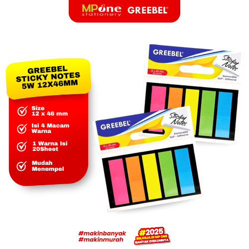

Greebel Sticky Note 5 Warna / Pembatas Buku Isi 20 Lembar Warna Warni 12x46MM GREEBEL