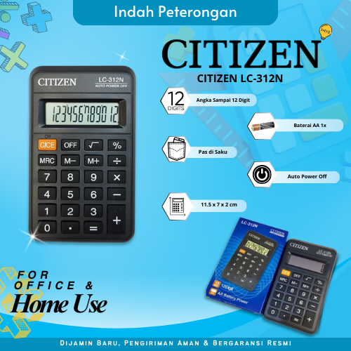 

KALKULATOR CITIZEN CT-312N/KALKULATOR DAGANG SEKOLAH/KALKULATOR LENGKAP MURAH