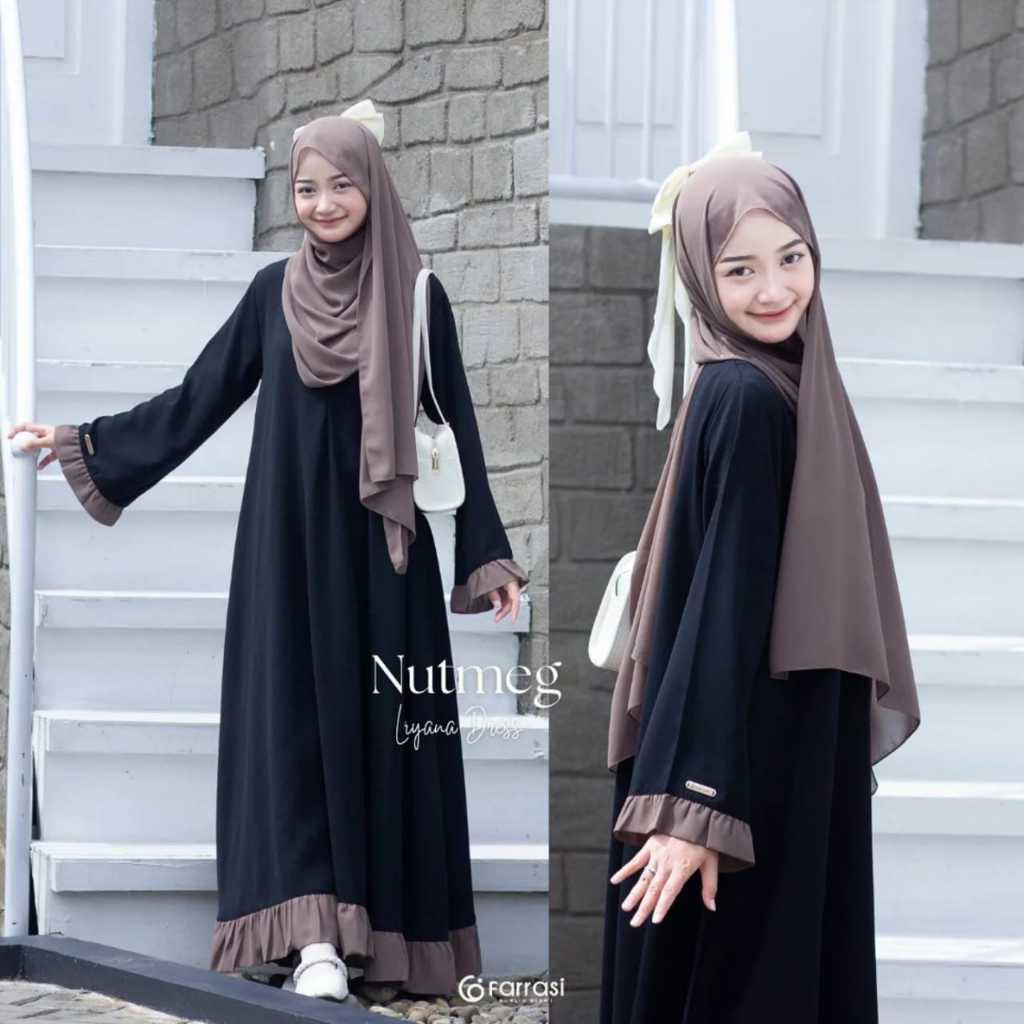 Gamis Abaya Anak Tanggung 11-17 Tahun Liyani Syari Set Phasmina Bahan Ceruty Babydoll Full Furring V
