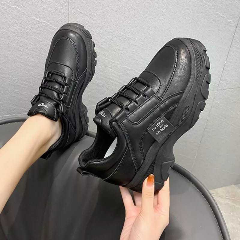 Sneakers Wanita Import Sepatu Kets Sneakers Wanita Korea ootd Sepatu Full Hitam