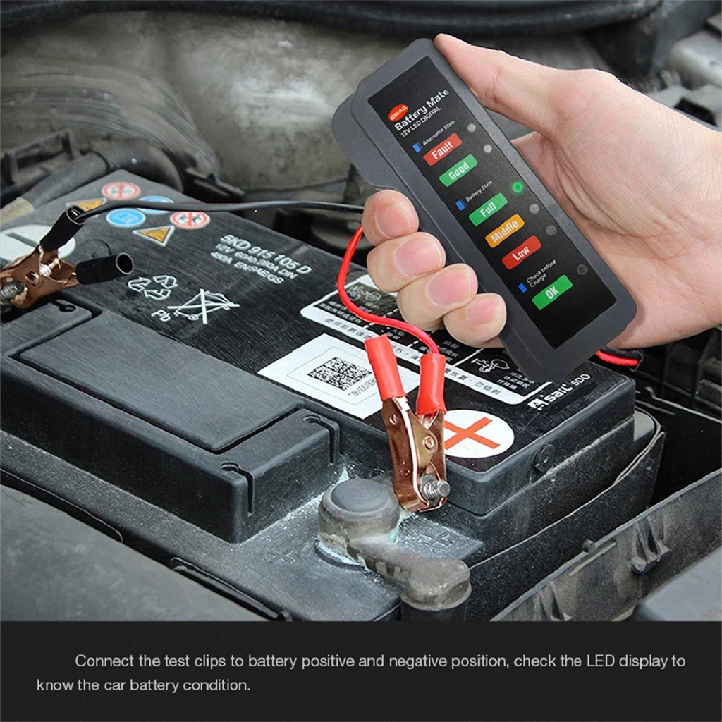 Alat Tes Setrum Aki Kering Basah Tester Baterai Digital Diagnostik Mobil 12V 6 LED ELS  AHX-009