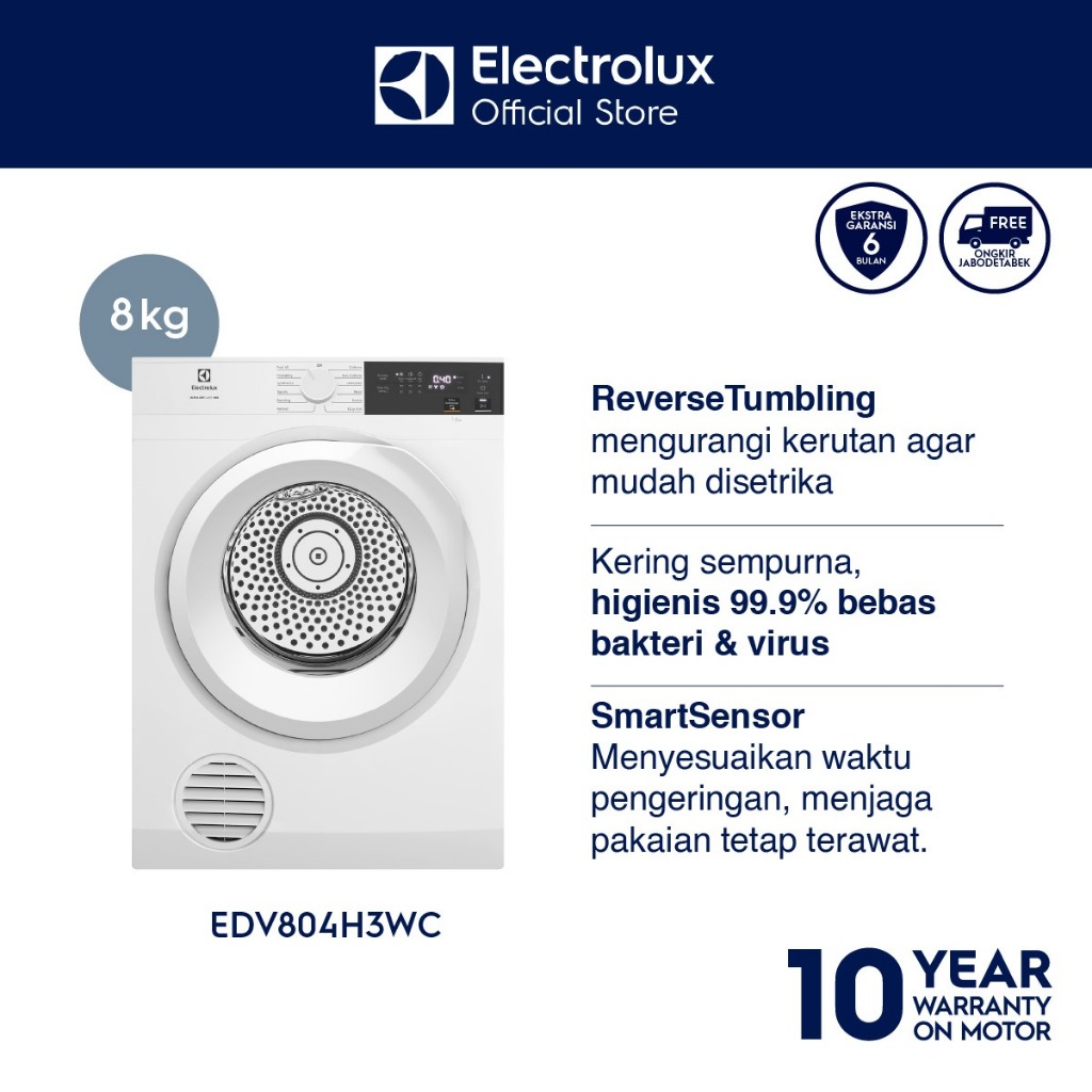 Pengering Pakaian Electrolux EDV804H3WC - Kapasitas 8kg