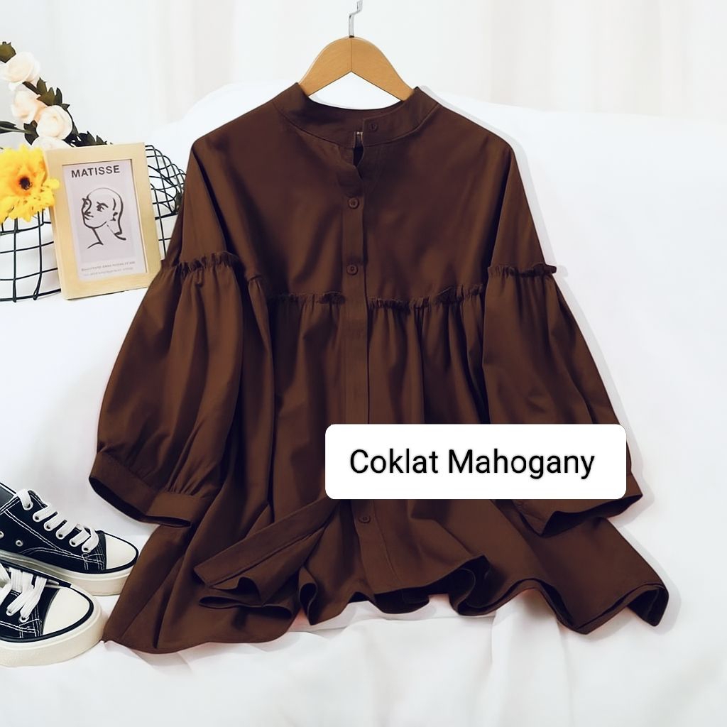 Atasan wanita MAHOGANY DALOVA BLOUSE JUMBO KEMEJA ATASAN WANITA SERUT LUAR