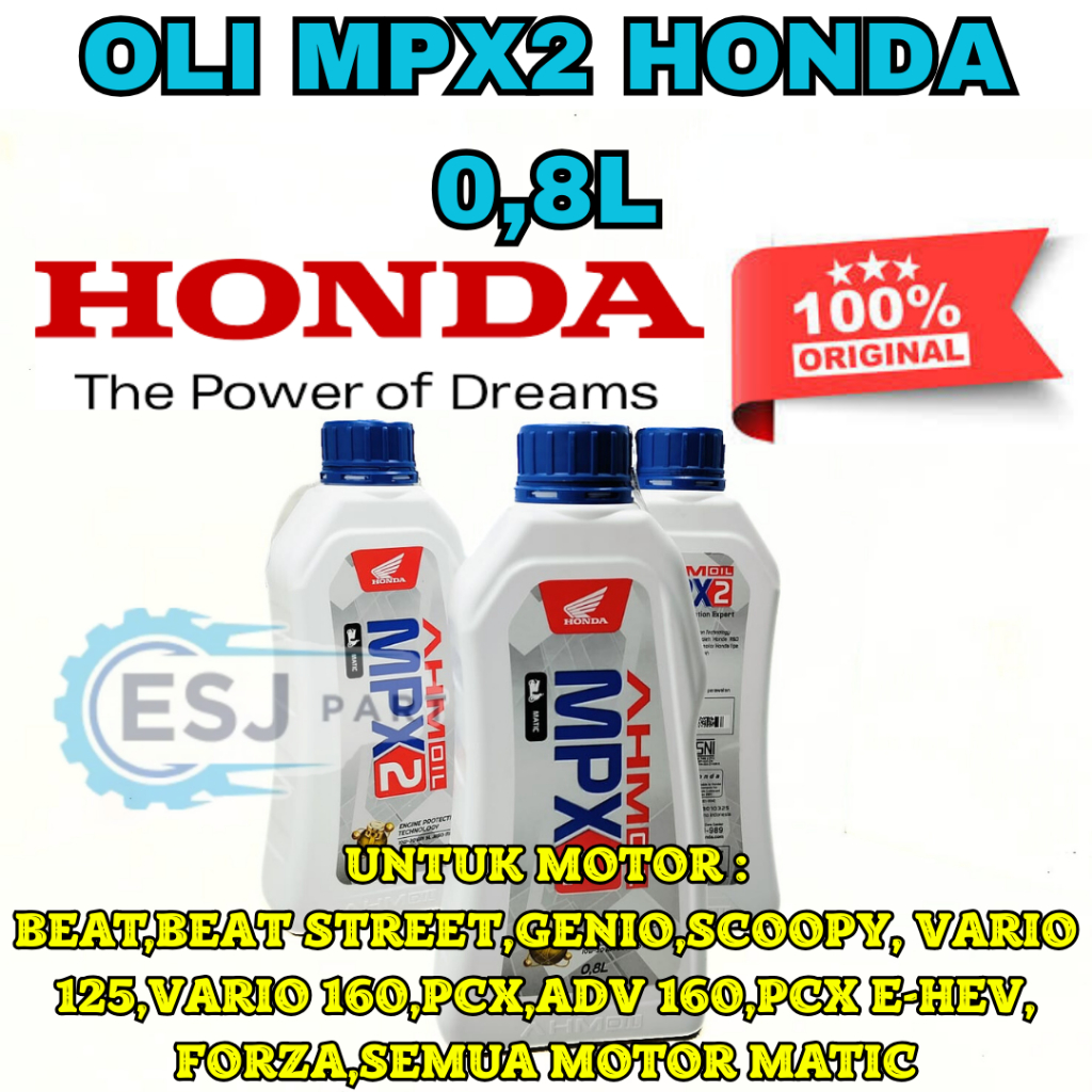 OLI MESIN MPX2 HARGA UNTUK 1BOTOL OLI MPX2 0,8 L10W-30 MOTOR HONDA MATIC VARIO, SCOPPY DLL ORIGINAL.