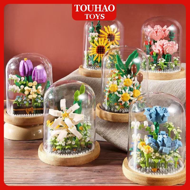 TOUHAO TOYS Plant Bricks Tanaman Susun Bata Mainan DIY Bunga Buket Balok Bangunan Nano Mainan Bunga 