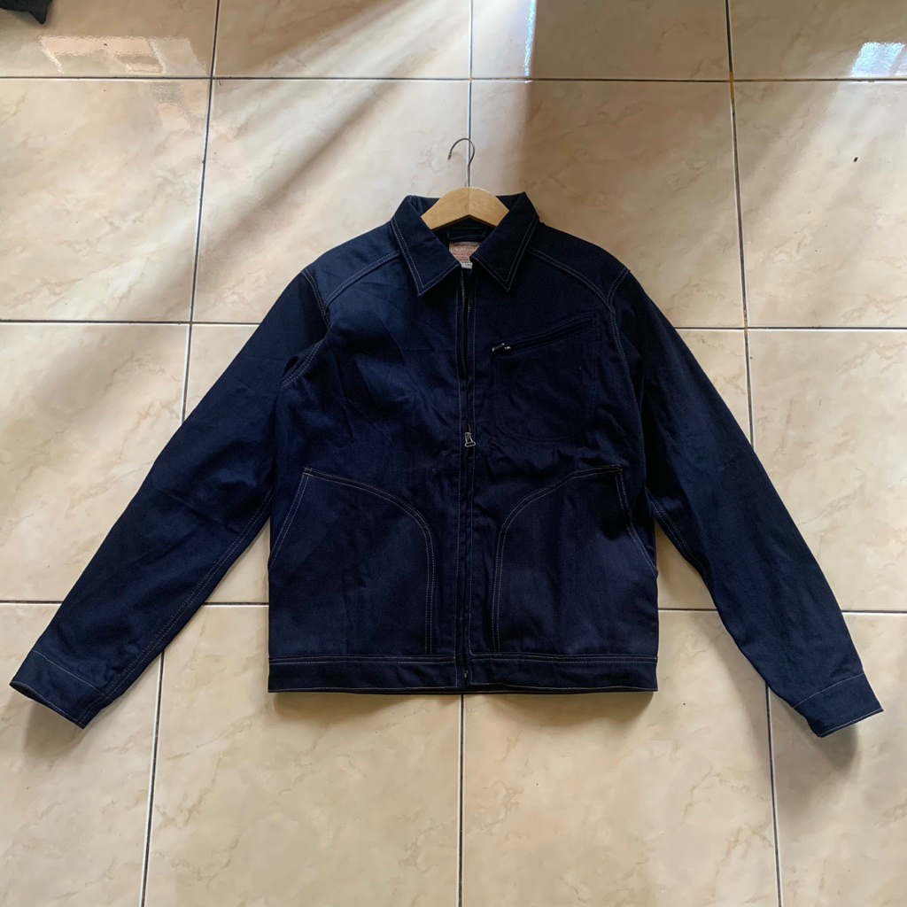 worker shield zipline indigo x indigo work jacket 13 oz