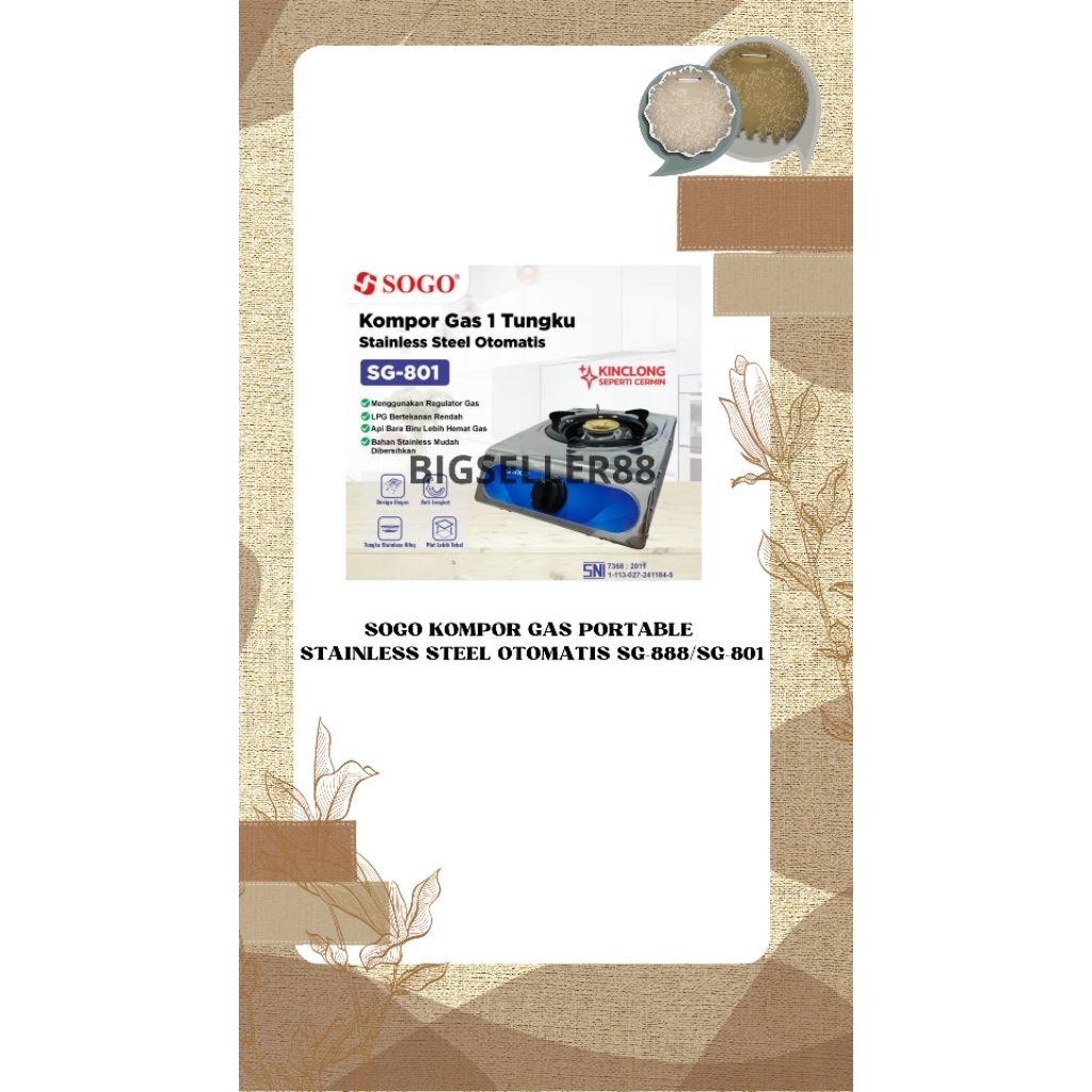 SOGO KOMPOR GAS PORTABLE STAINLESS STEEL OTOMATIS SG-888/SG-801