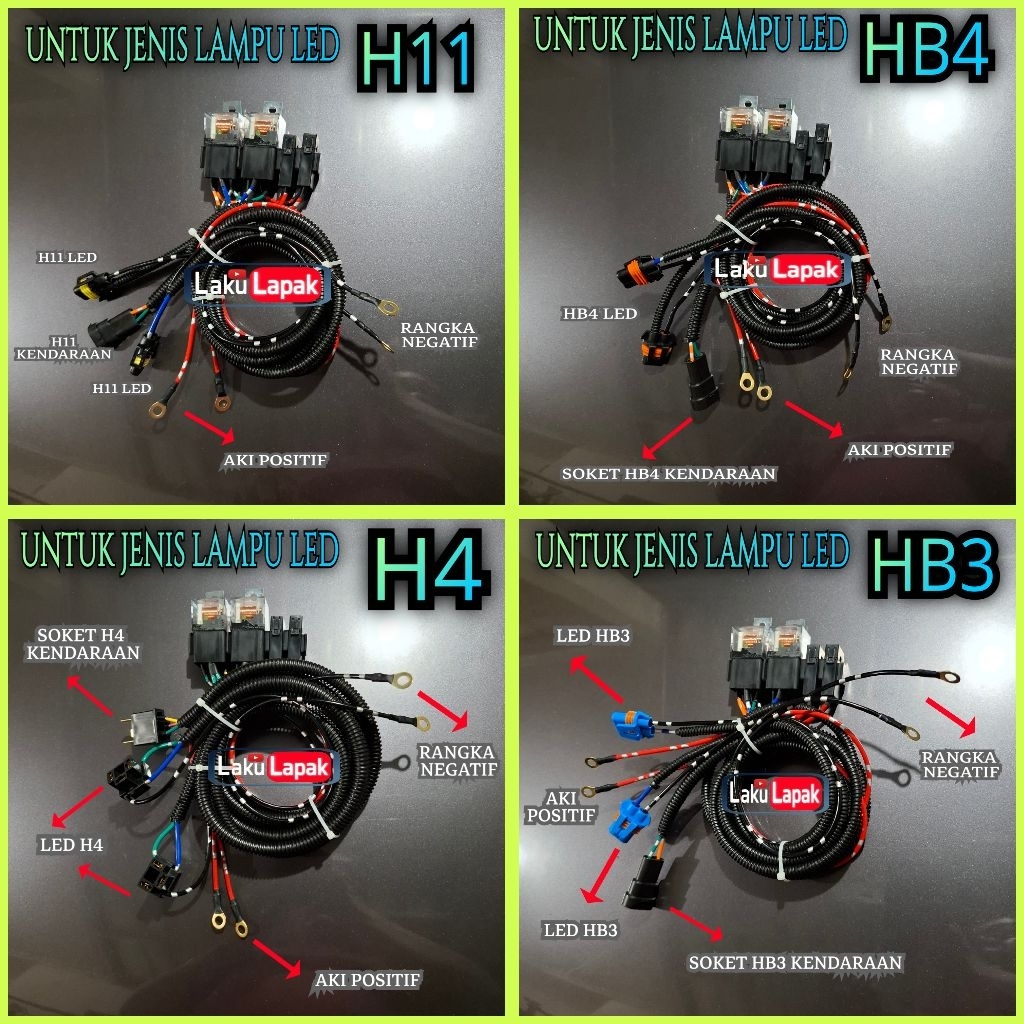RELAY SET LAMPU LED / BOHLAM / MINI PROJIE H4 ( MOBIL MOTOR ) H11 HB3 HB4 LAKULAPAK