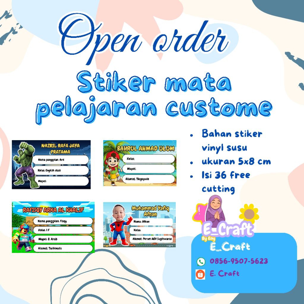 

Stiker mata pelajaran custom motif cowok