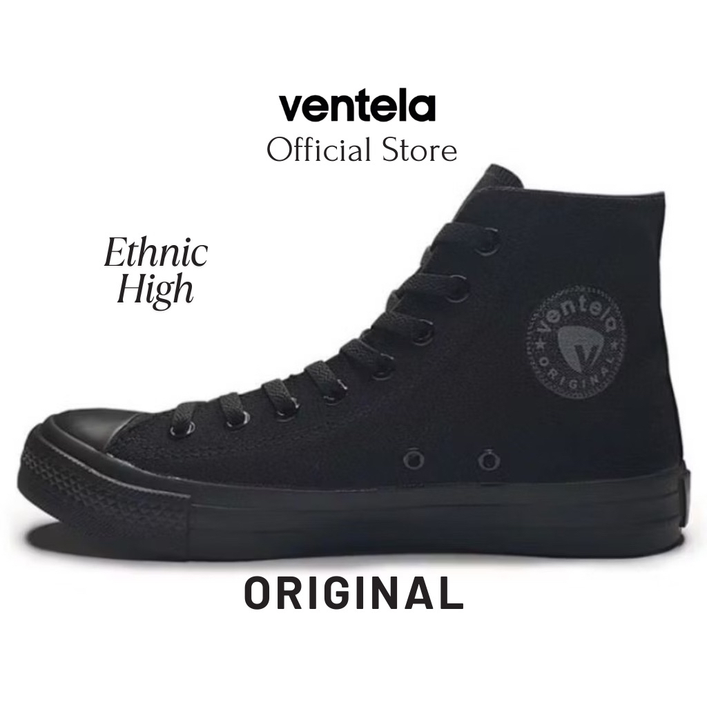 Sepatu Ventela Ethnic High All Black Vantela Etnic Full Black Ventella 70s Full Black Ethnic