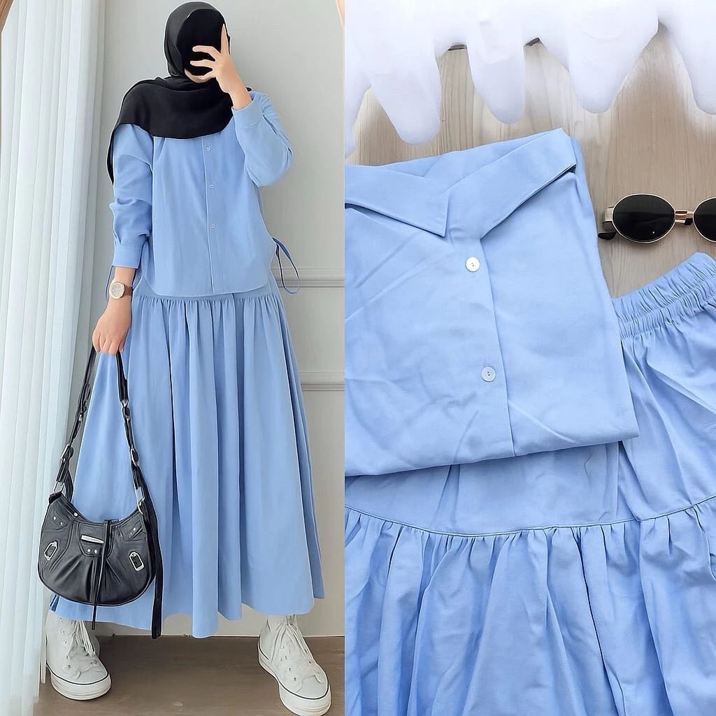 Sevia Set - Setelan Kemeja + Rok Linen Premium Wanita Hijab Casual Kekinian