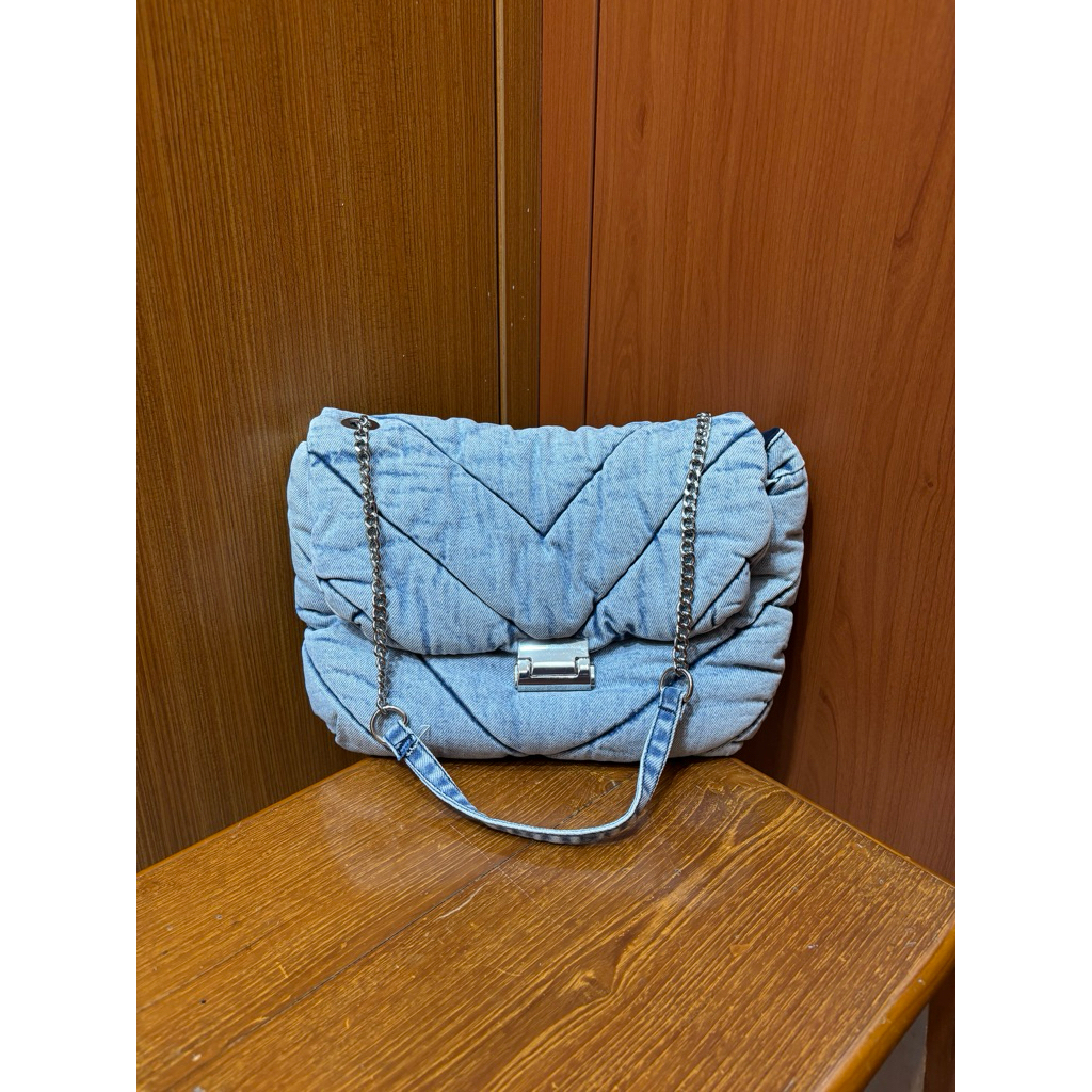 ZARA PUFFY QUILTED DENIM BAG