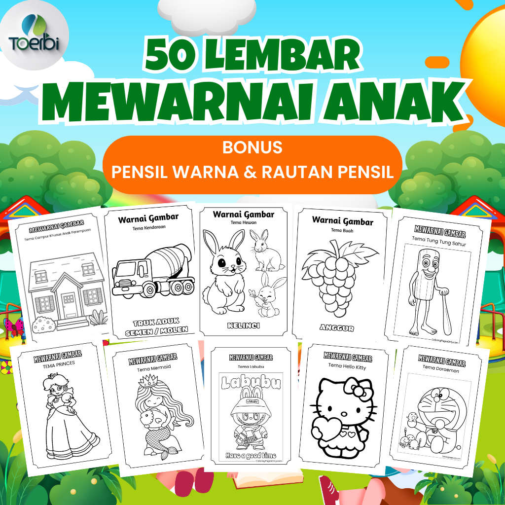 

Lembar Mewarnai Anak TK Isi 50 Kertas A5 Bonus Pensil Warna dan Rautan