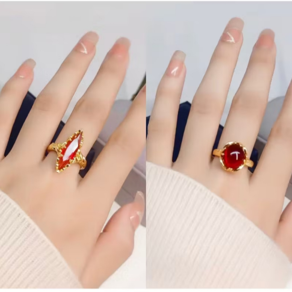 Cincin Batu Merah Delima Lonjong Dan Bulat Unisex Titanium Asli 100%