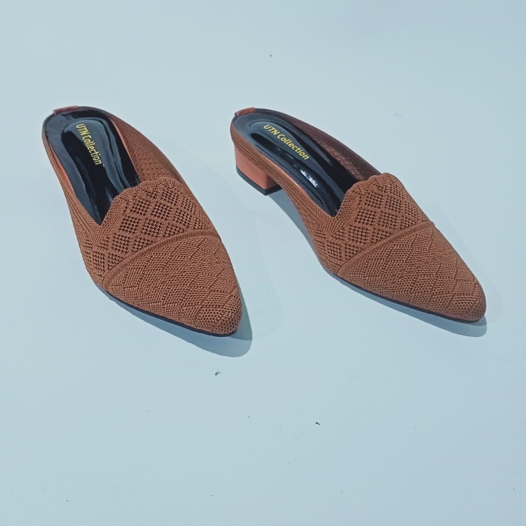 sepatu sendal wanita heels rajut import hak tahu 3cm