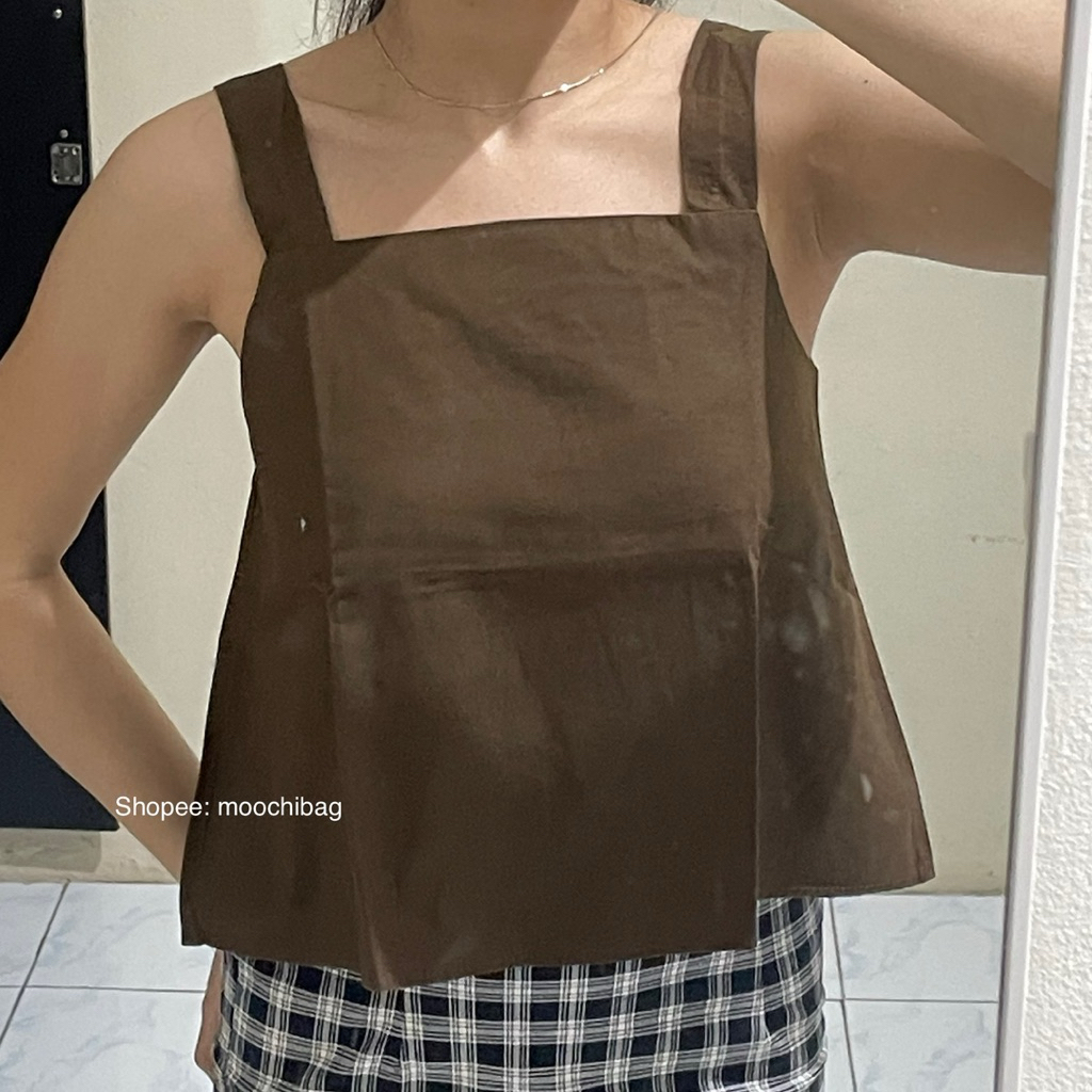 atasan polos hijau army pantai preloved & rok kotak kotak hitam gingham black