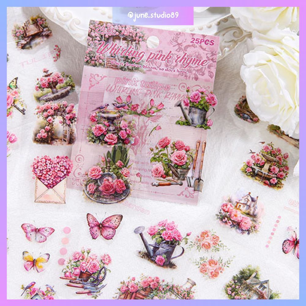 [JUNE] 25 Lembar Fragrant Flower Deco Sticker Aesthetic Journal Kit Bunga Kupu-kupu Flower Butterfly