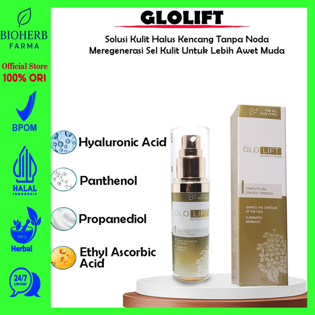 Glolift Revitalift Serum Anti Aging Kulit & Tanpa Noda Meregenerasi Sel Kulit Untuk Awet Muda