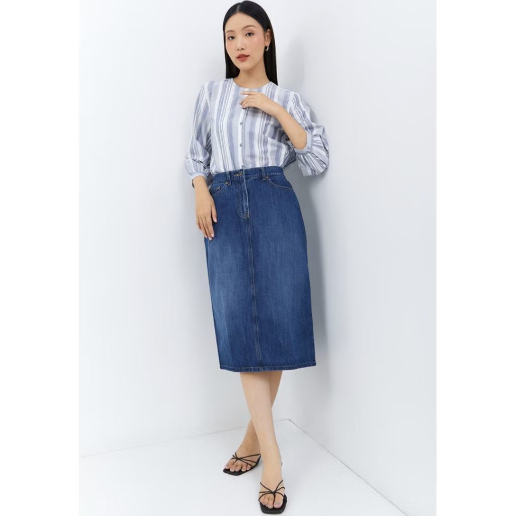 ROK JEANS GEELA BAWAH LUTUT WARNA BIRU GELAP (2302)