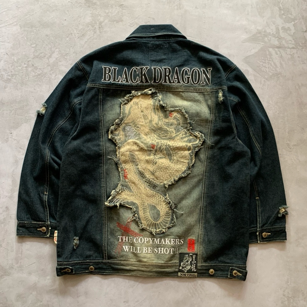 Dog Town Black Dragon Ripped Denim Jacket | Jaket Jeans Dogtown