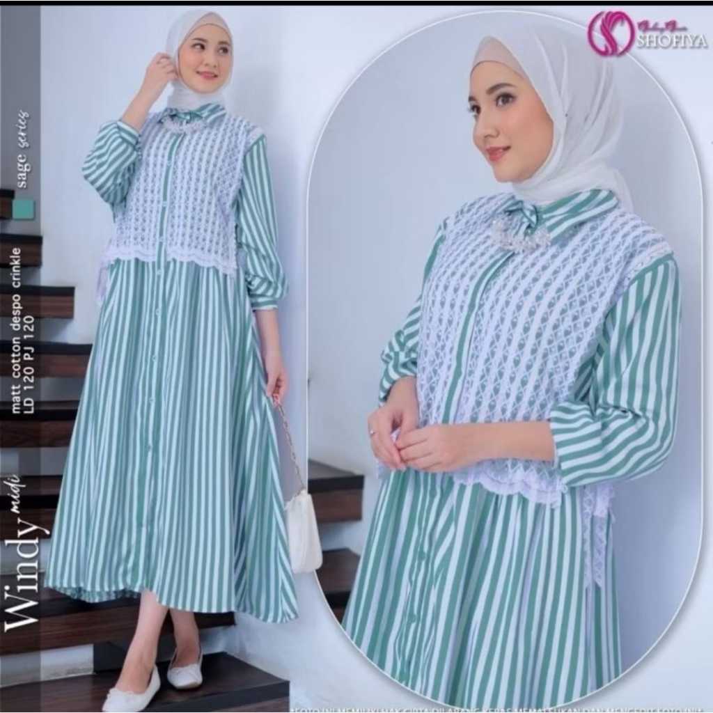 Termurah Arumi Midi Dress Salur mix Baju Midi Dress Jumbo Terbaru Gamis Midi Katun Salur
