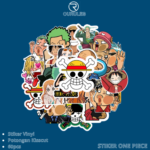 

OURULES - 60 Pcs Stiker Pack Anime One Piece Super Hypebeast Aesthetic 001 VinyL Glossy Waterproof