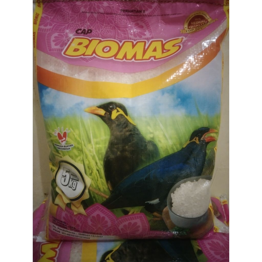 

Beras Medium BioMas 5 kg Utuh Bersih Bening Pulen Murah seru