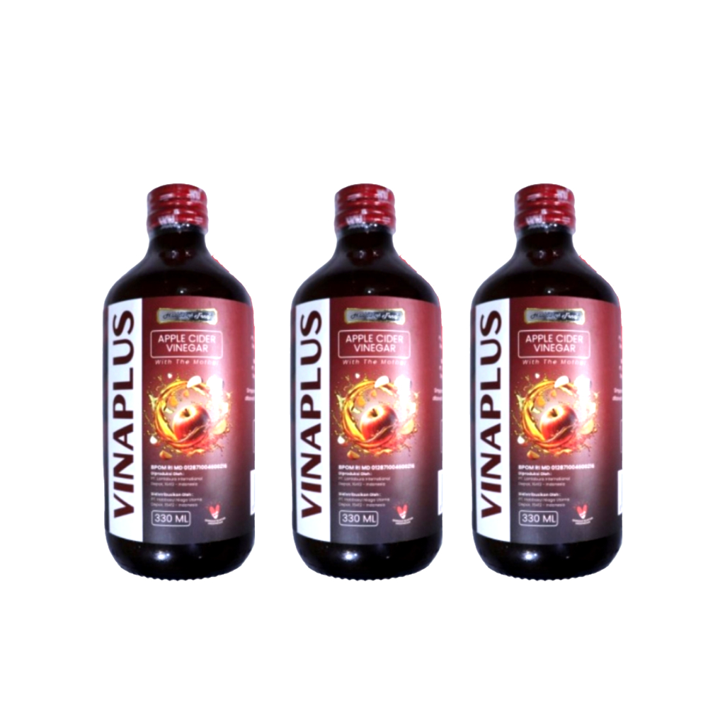 

3 BTL Cuka Apel Vinaplus HNU 330 ml – Apple Cider Vinegar