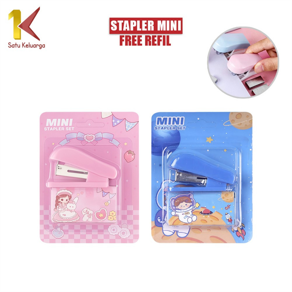 Satu Keluarga Staples Mini Set Karakter Animal A50 Stasionary Stapler Kecil Set Isi Hekter 24/6 Warn