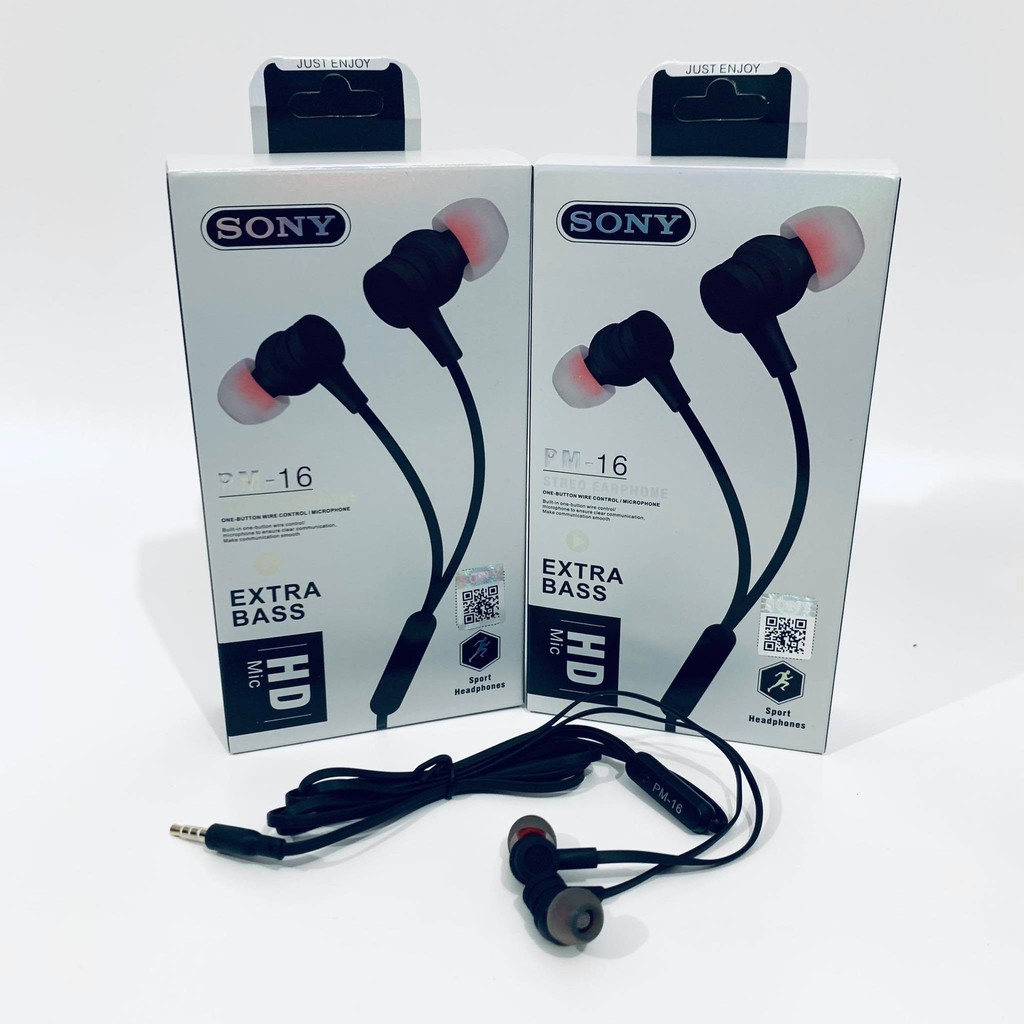 Headset Sony PM-16 Extra Bass Stereo Earphone Mic HD Suara Jernih