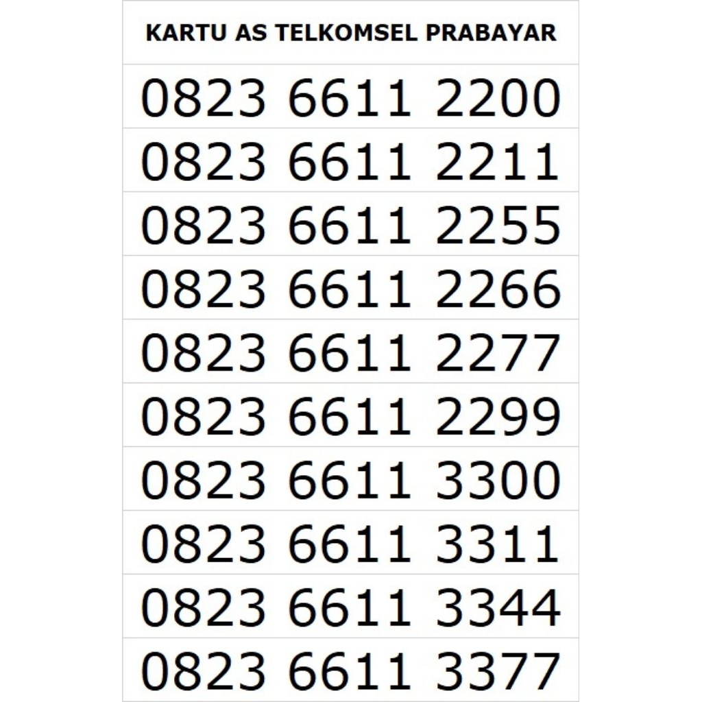 Nomor cantik  KARTU AS TELKOMSEL PRABAYAR (0823 / 0852 / 0853) SERI TRIPEL , AABBCCDD ,URUT NAIK